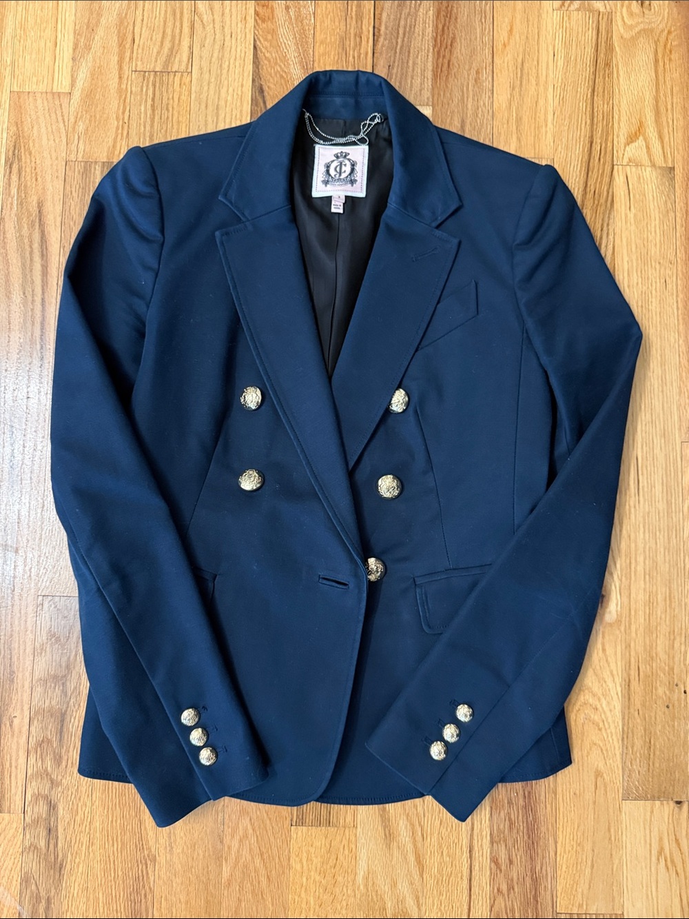 Juicy Couture Navy Double-Breasted Blazer with Gold Buttons